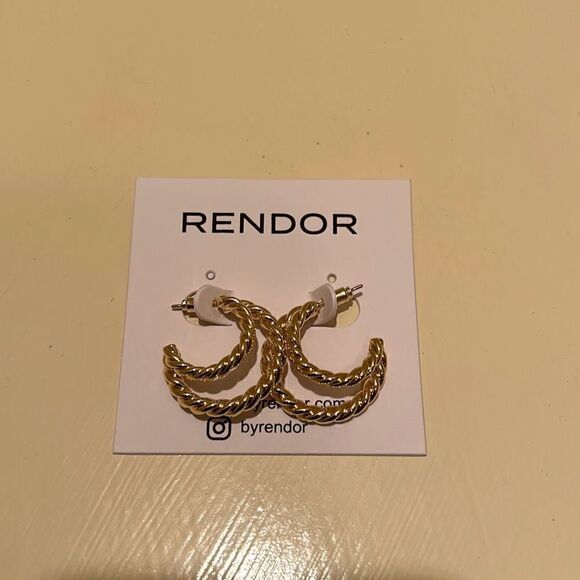 Rendor Small Victoria Double Braided Hoop Earrings Yellow Gold Plated New - Picture 1 of 7